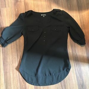 Black Blouse with Gold Buttons 3/4 Length Sleeves